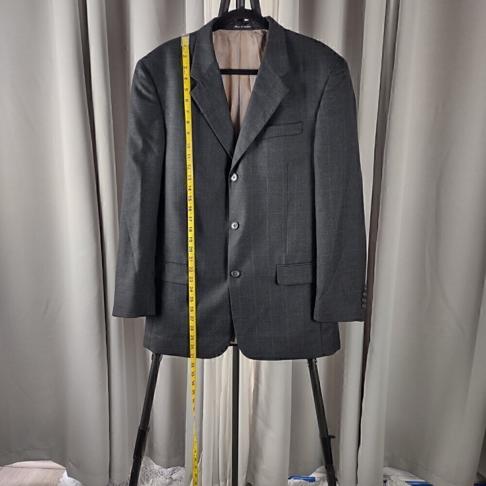 Perry Ellis Portfolio Dark Gray, W Blue Pinstripe 100% Wool Suit Jacket Size 40R - Picture 5 of 12